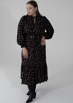 картинка Цветочное платье, длины миди с длинным рукавом от магазина Одежда+
