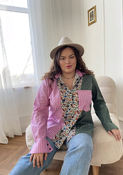 картинка Рубашка пэчворк розово-зеленого цвета от магазина Одежда+