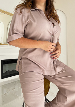 картинка Рубашка с кокотким рукавом пудрового цвета от магазина Одежда+