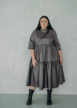 картинка Платье трапецевидного кроя длины миди. С необработанными декоративными краями. Цвет Серый от магазина Одежда+