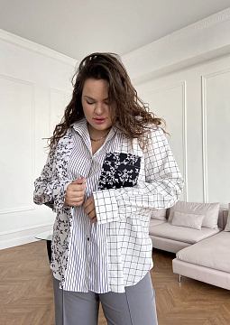 картинка Рубашка пэчворк черно-белого цвета от магазина Одежда+